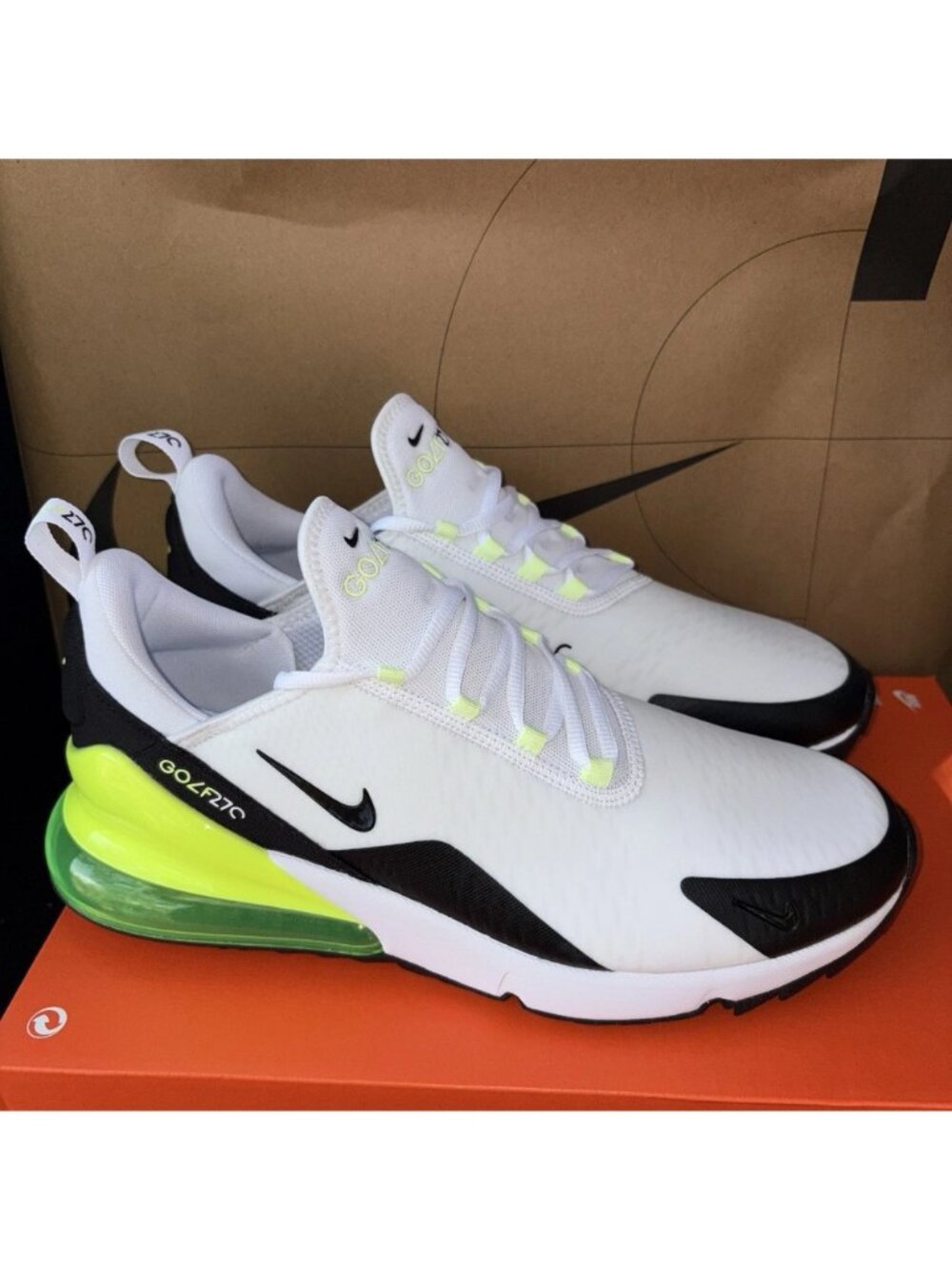 NEW Nike Air Max 270 G Golf Spikeless White Black Volt CK6483-105 Size 10.5